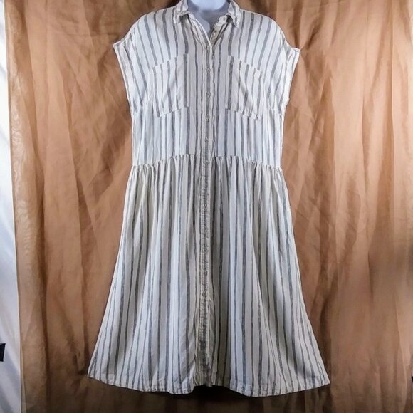 Universal Thread Women's Blue Strip Cupped Sleeve Linen Short Dress Plus Size 2X - Picture 1 of 10